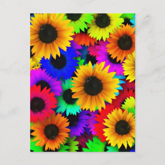 Cheerful Array of Colorful Sunflowers Postcard (Front)