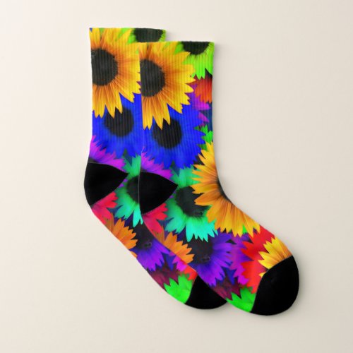 Cheerful Array of Colorful Sunflowers Socks