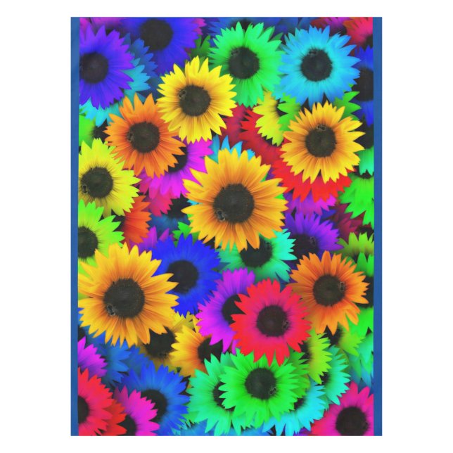 Cheerful Array of Colorful Sunflowers Tablecloth (Front)