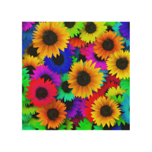 Cheerful Array of Colorful Sunflowers Wood Wall Art