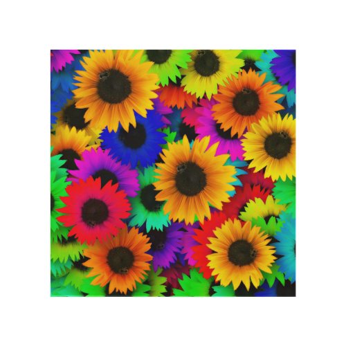 Cheerful Array of Colorful Sunflowers Wood Wall Art