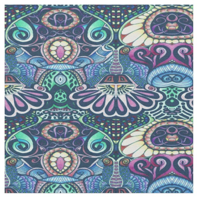 Cheerful Artist Party Doodle Creation Fabric (Close Up)