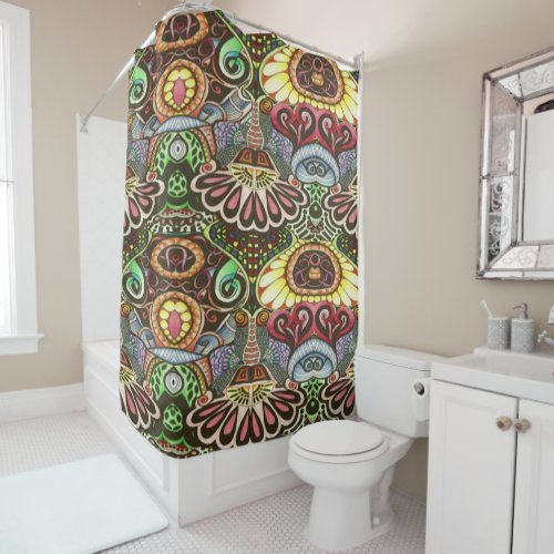 Cheerful Artist Party Doodle Creation Shower Curtain