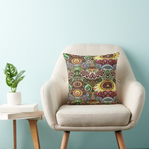 Cheerful Artist Party Doodle Creation Throw Pillow