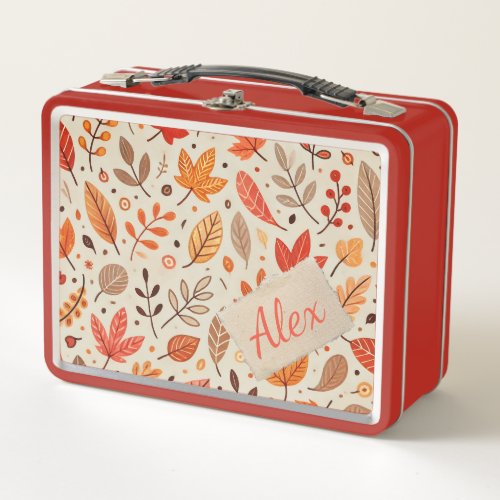 Cheerful Autumn Leaves Pattern Your Text Metal Lunch Box