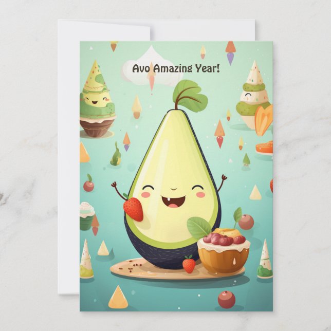 Cheerful Avocado 1st Anniversary Birthday Card (Front)