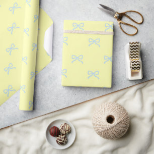 Cheerful Baby Girl Shower Preppy Yellow & Blue Bow Wrapping Paper