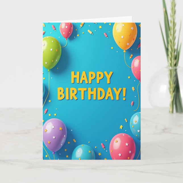 Cheerful Balloon Birthday Card (Front)