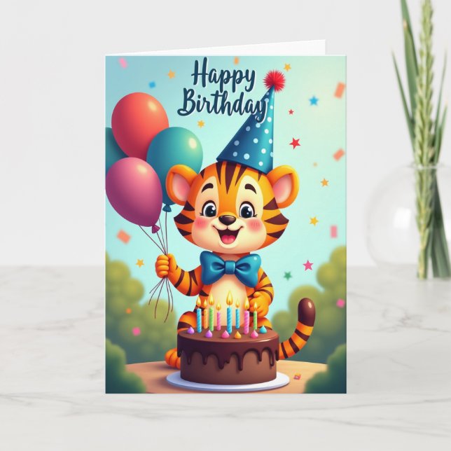 Cheerful Balloon Cat Card (Front)