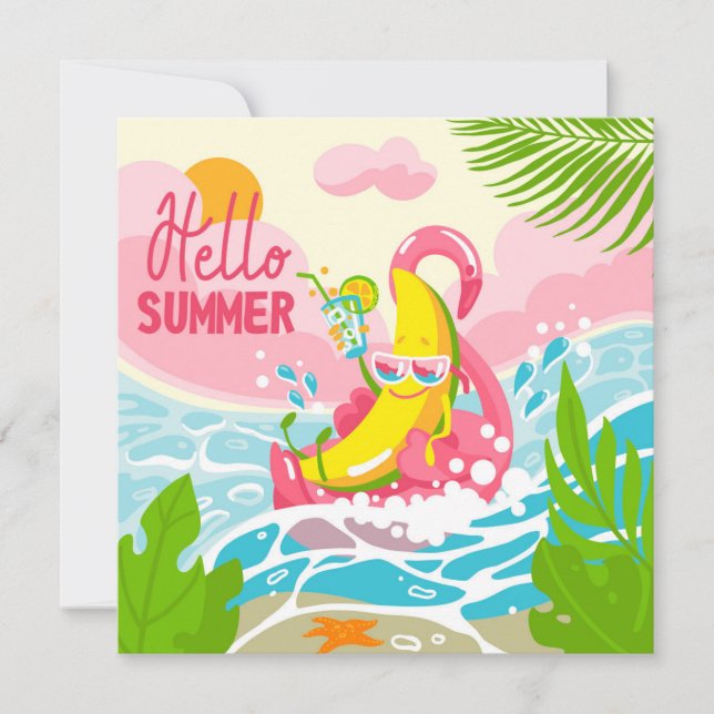 Cheerful Banana Hello Summer Greeting Card (Front)