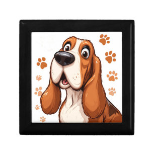 Cheerful Basset Dog with Orange Pawprints Gift Box
