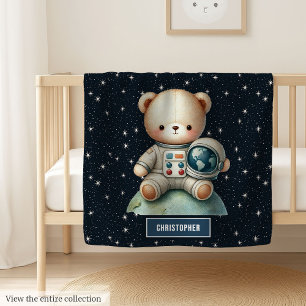 Cheerful Bear Astronaut Animal Print Baby Boy Blanket