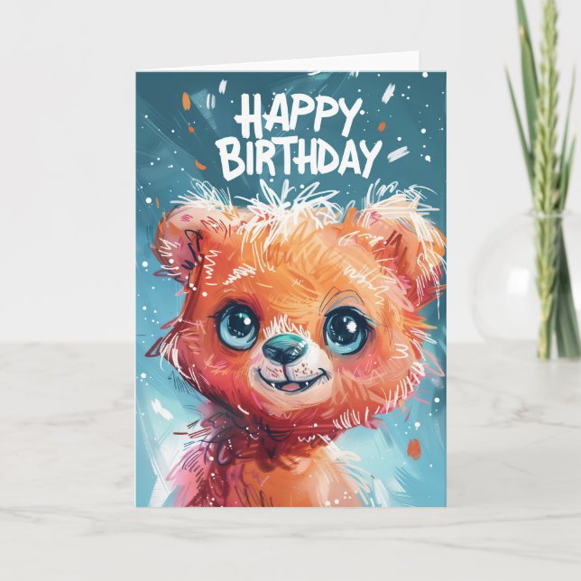 Cheerful Bear Birthday Wishes Card (Front)