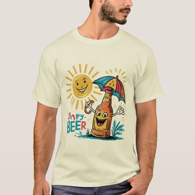 Cheerful Beer Bottle and Sunny Fun T-Shirt (Front)
