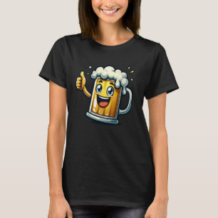 Cheerful Beer Glass Character With Thumbs Up Face T-Shirt