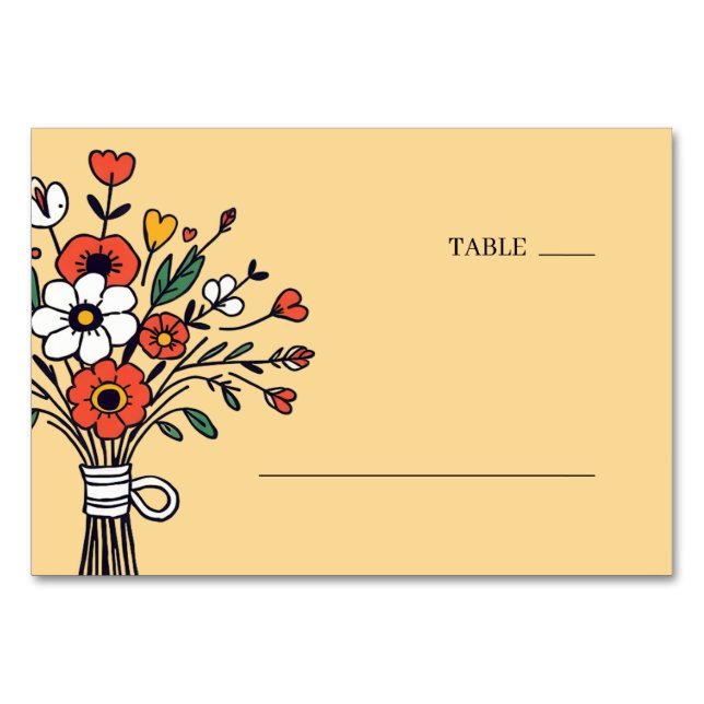 Cheerful Beige Floral Illustration Table Number (Front)