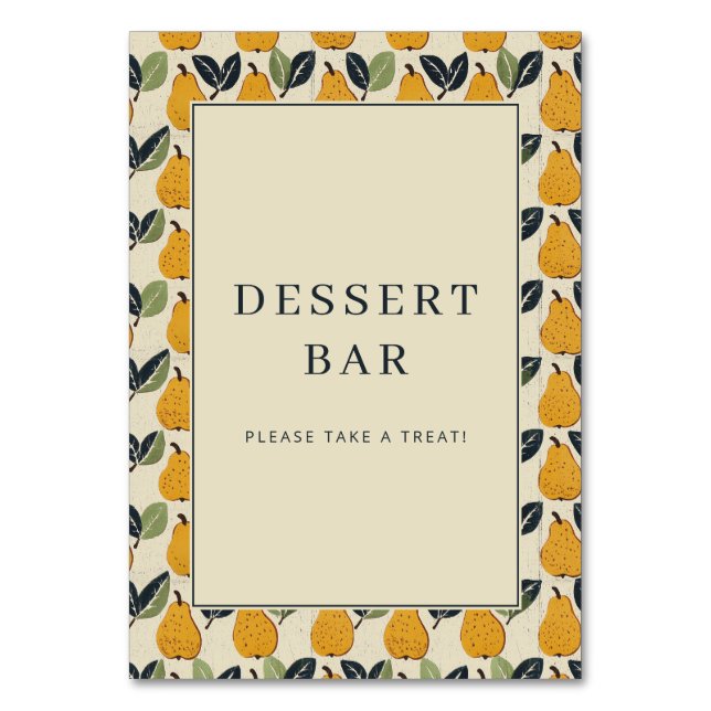 Cheerful Beige Pear Illustration Border Table Number (Front)