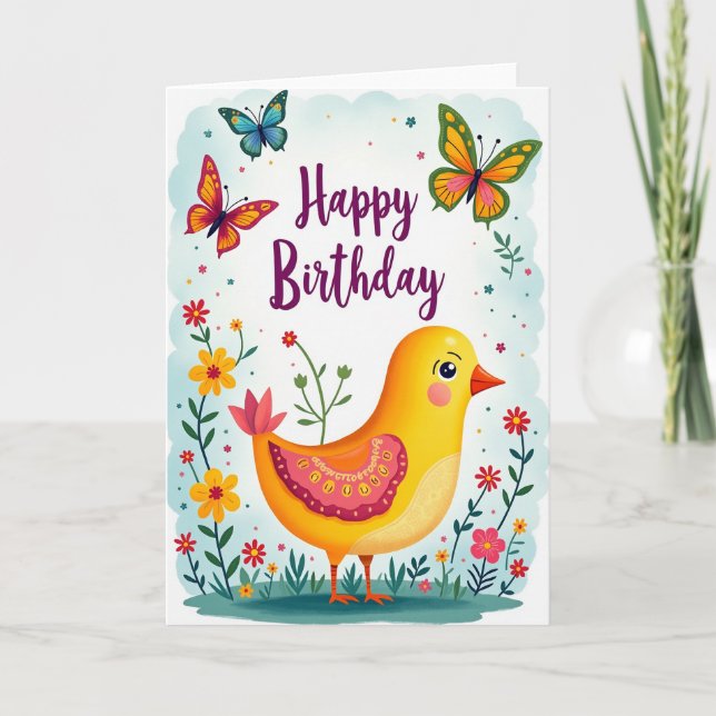 Cheerful Bird Birthday Card (Front)