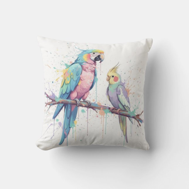 Cheerful birds throw pillow (Front)