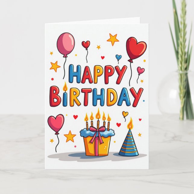 Cheerful Birthday Balloon Card (Front)