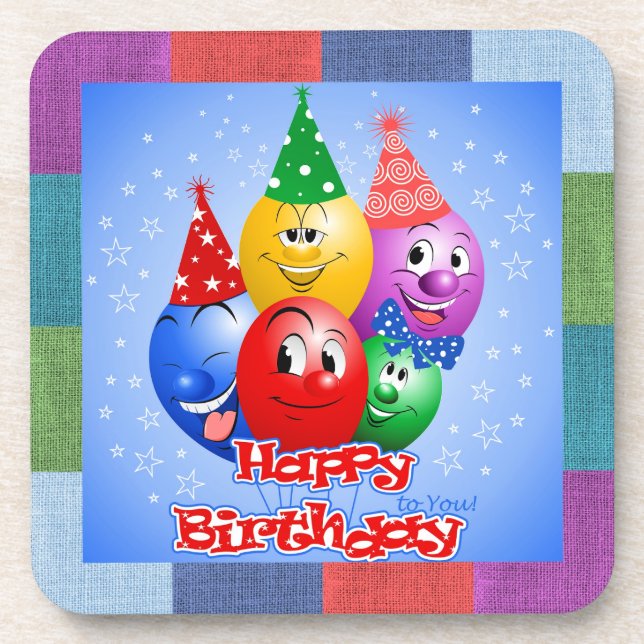 Cheerful Birthday Balloons Beverage Coaster (Front)