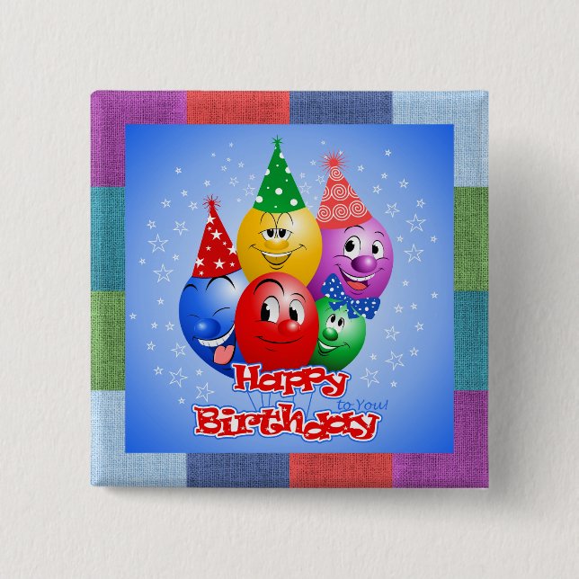 Cheerful Birthday Balloons Button (Front)