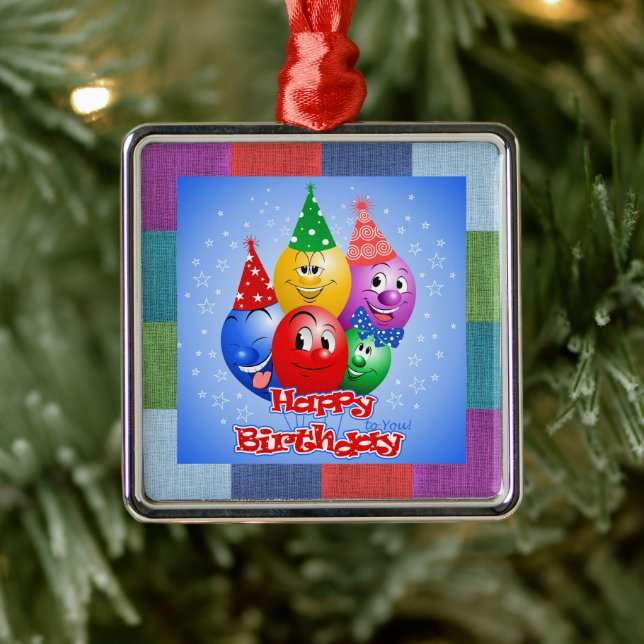 Cheerful Birthday Balloons Metal Ornament (Tree)