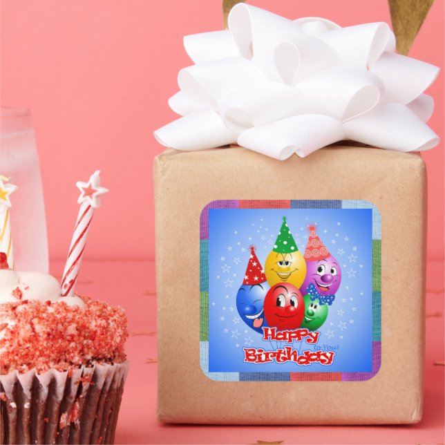 Cheerful Birthday Balloons Square Sticker (Party)