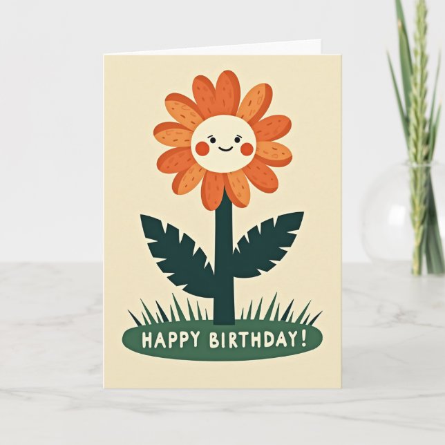 Cheerful Birthday Orange Bloom Card (Front)