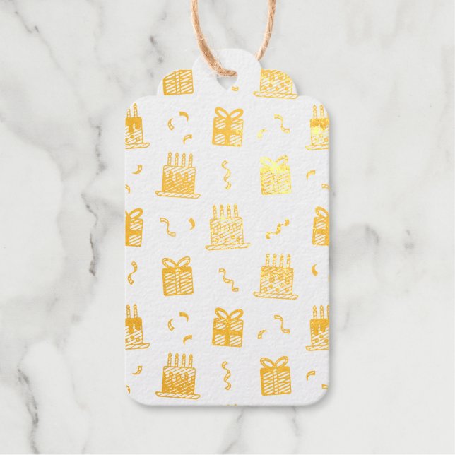 Cheerful birthday pattern foil gift tags (Front)
