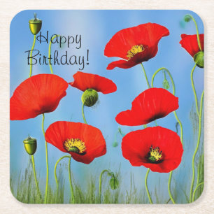 Cheerful Birthday Poppy Paper Coasters
