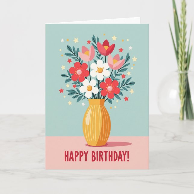 Cheerful Birthday Teal Bloom Card (Front)
