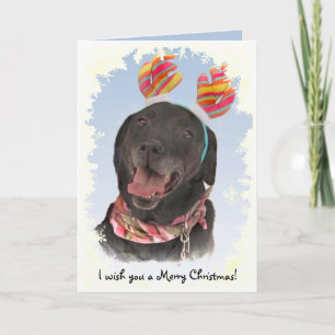 Cheerful Black Labrador Retriever Dog Christmas Holiday Card