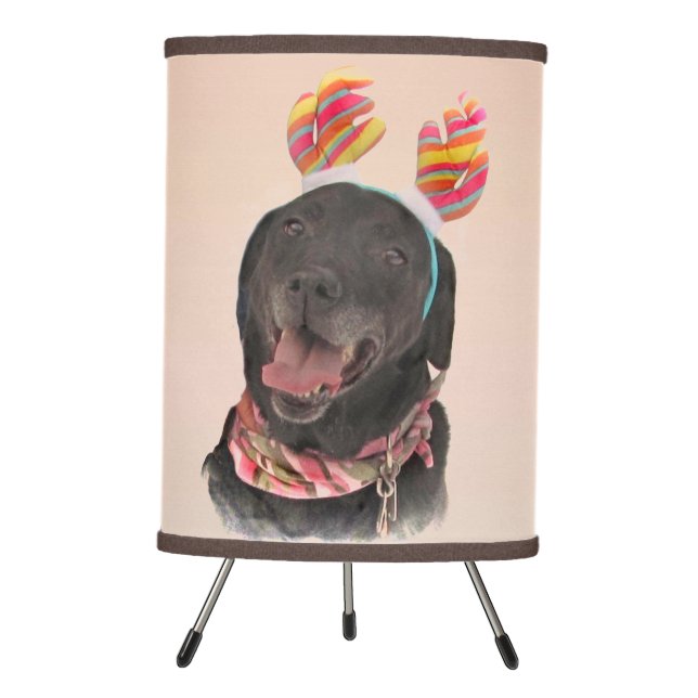 Cheerful Black Labrador Retriever Dog Table Lamp (Front)