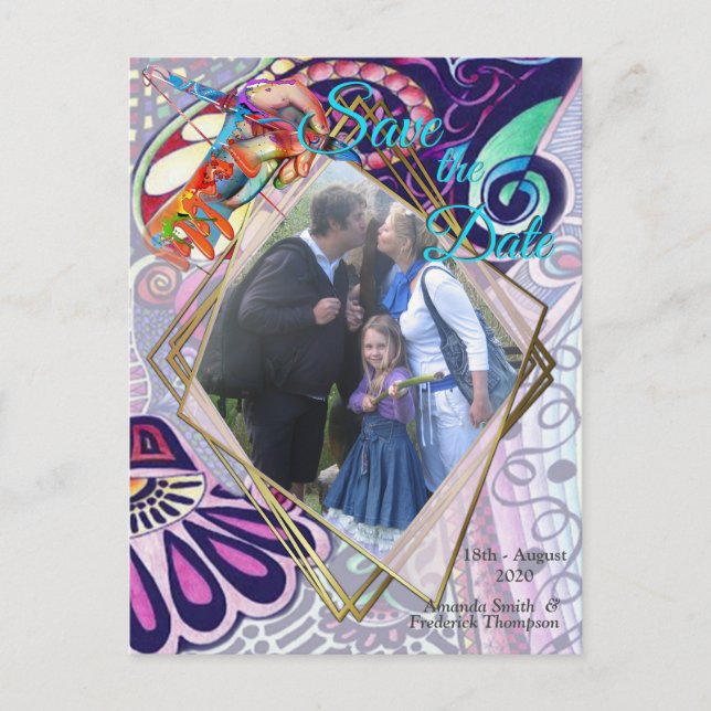 Cheerful Blue Artist Party Doodle Creation Announcement Postcard (Front)