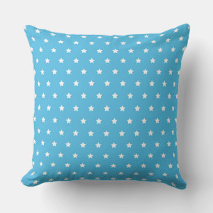 Cheerful Blue Background with White Star Pattern Throw Pillow