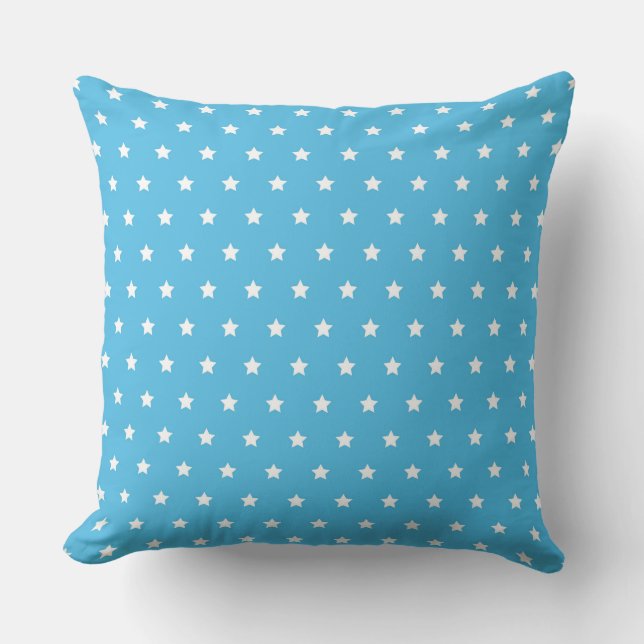 Cheerful Blue Background with White Star Pattern Throw Pillow (Front)