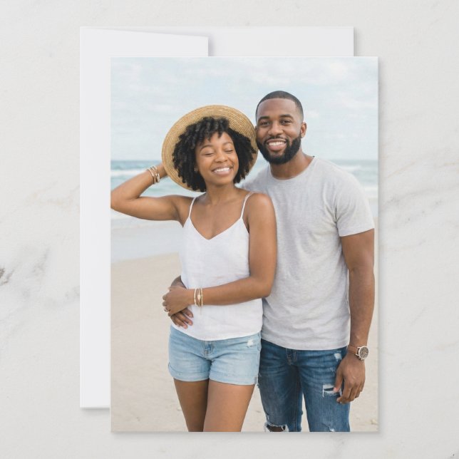 Cheerful Blue Beach Photo Invitation (Front)