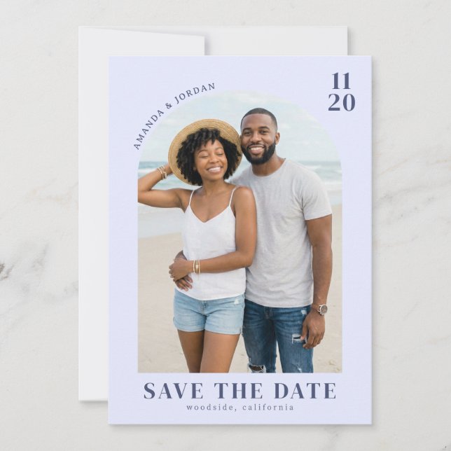 Cheerful Blue Beach Photo Save The Date (Front)