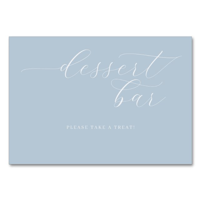 Cheerful Blue Cursive Dessert Bar Sign Table Number (Front)