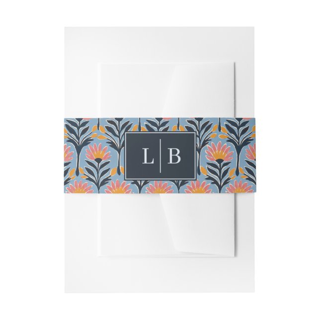 Cheerful Blue Floral Deco Invitation Belly Band (Front Example)