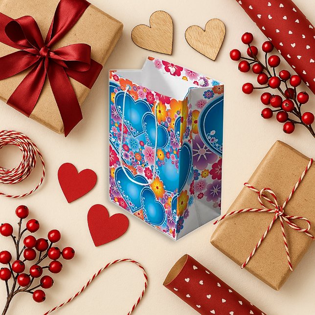 Cheerful Blue Heart Celebration Small Gift Bag (Creator Uploaded)