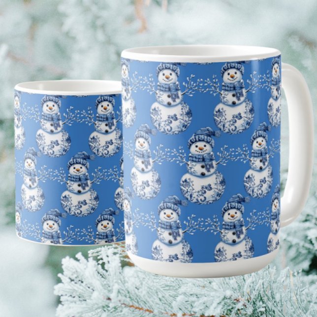 Cheerful Blue White Happy Snowman  Coffee Mug (Hot chocolate anyone?)