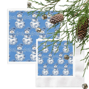 Cheerful Blue White Happy Snowman  Napkins