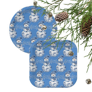 Cheerful Blue White Happy Snowman  Paper Plates