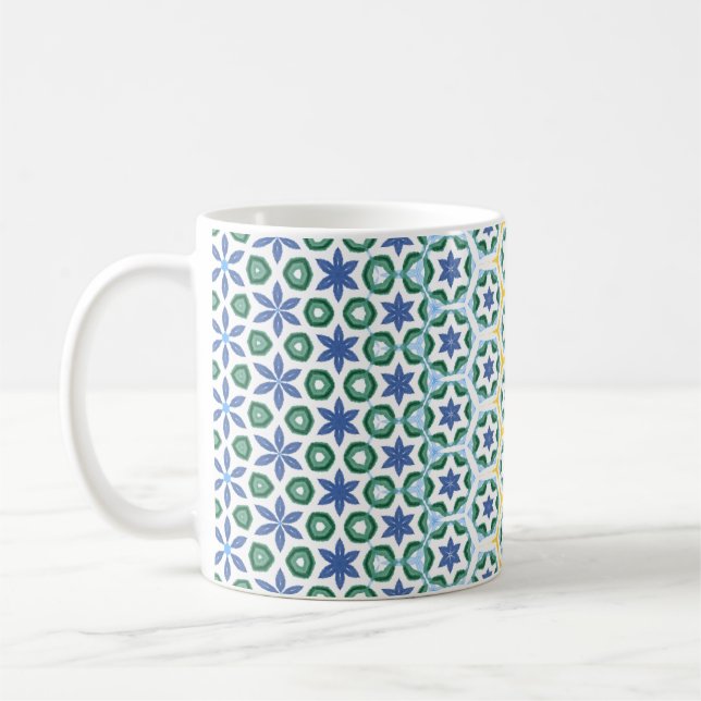 Cheerful Blue Yellow Patterned  Coffee Mug (Left)