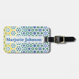 Cheerful Blue Yellow Patterned Luggage Tag