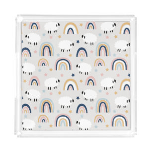 Cheerful Boho Sheep Rainbow Print Acrylic Tray