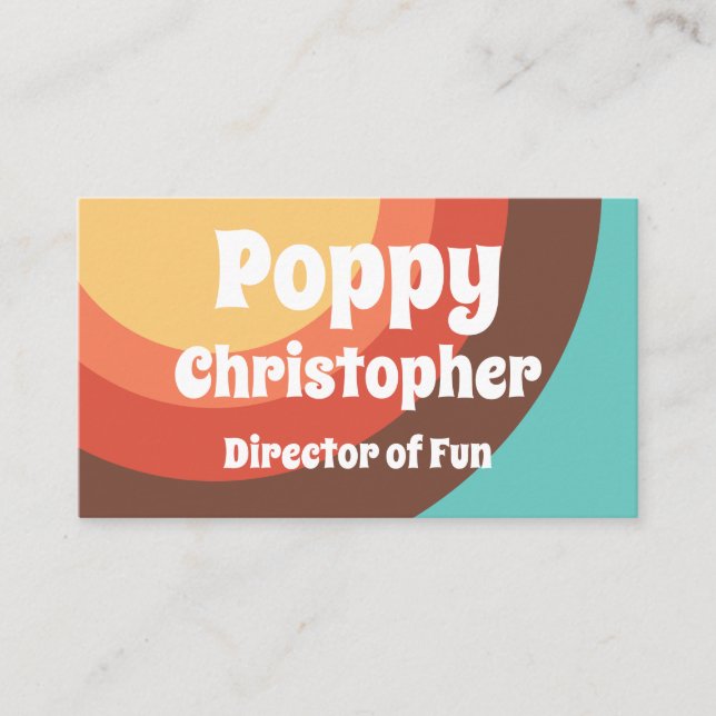 Cheerful Bold Groovy Modern Retro Colorful Curves Business Card (Front)