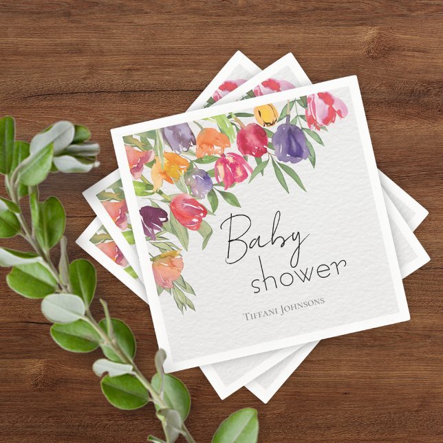Cheerful Bouquet Tulips & Greenery Baby Shower Napkins (Creator Uploaded)